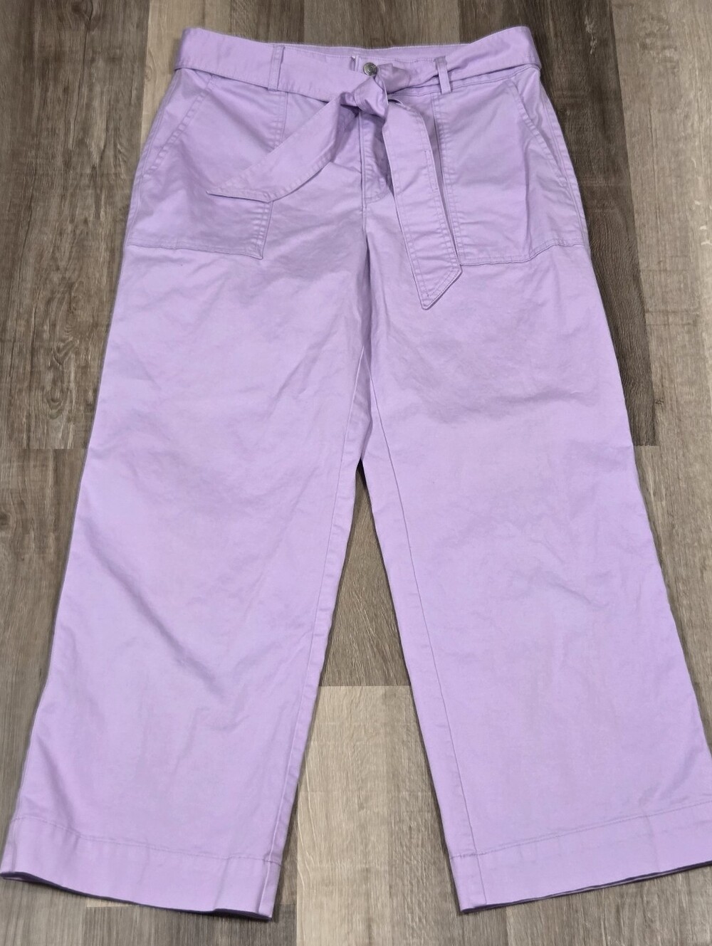 LOFT women's high-rise Light Purple cropped pants tie-front waist